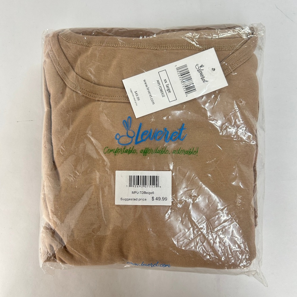 NWT‎ Leveret Pajama Set Long Sleeve Cotton XXL Beige Minimalist Neutral Lounge
